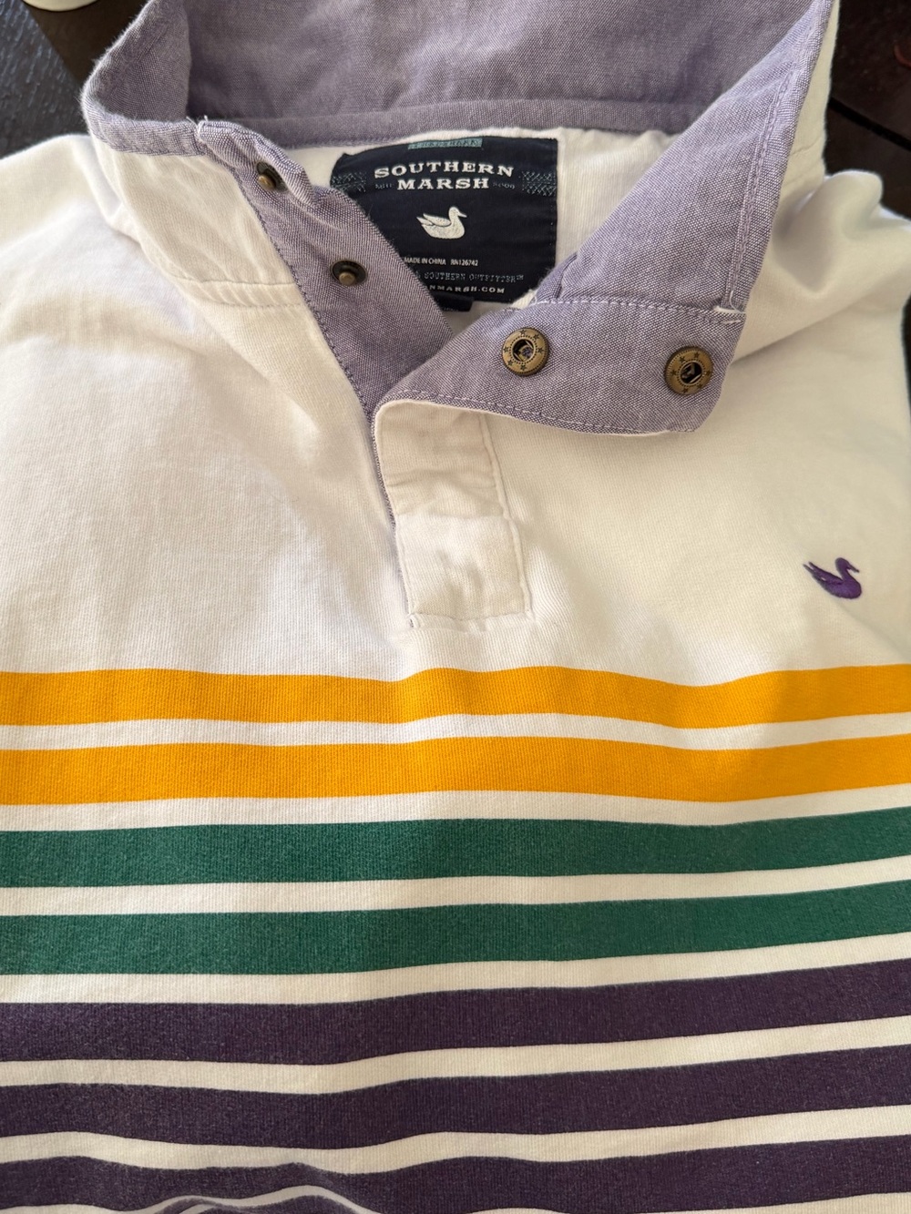 Southern Marsh White Rugby Pullover with Yellow, Green & Navy Stripes - Picture 4 of 5